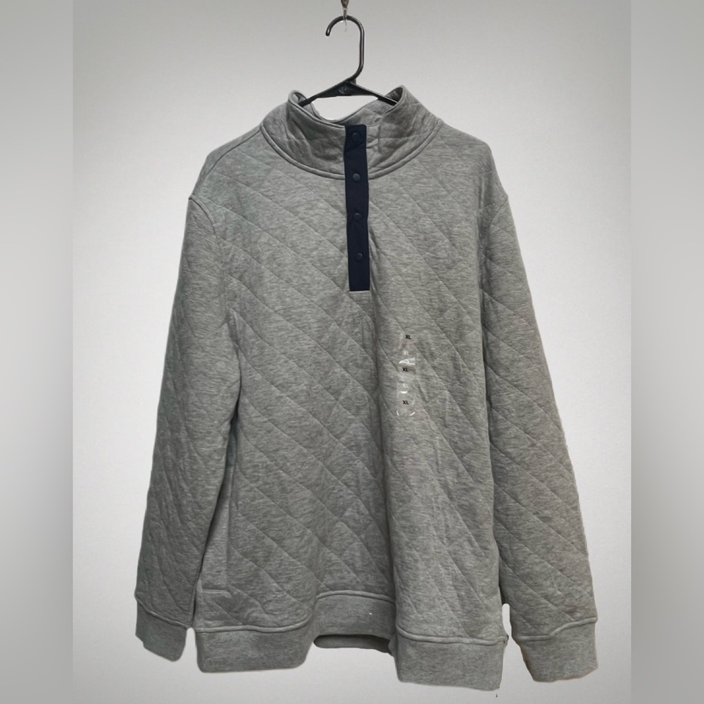 Men’s Fleece Pullover Club Room Quilted Soft Heather Gray 1/4 Snaps